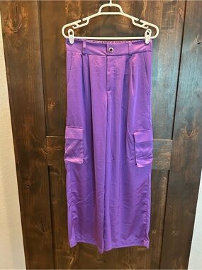 Tullea Purple Wide-Leg Utility Trousers with Cargo Pockets